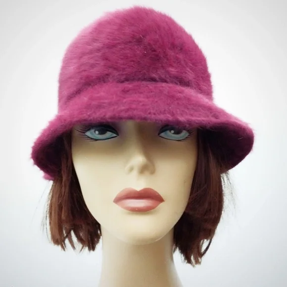 Vintage Kangol Angora Bucket Hat in Berry- NEW Vintage Kangol Angora Bucket Hat, Berry Feathered Winter Hat  main image 2